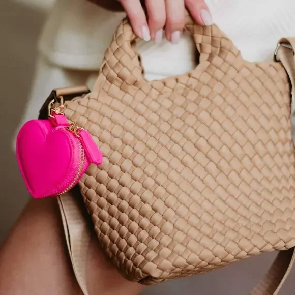 Hot Pink Heart Coin Purse & Bag Charm Keychain - Picture 4 of 4